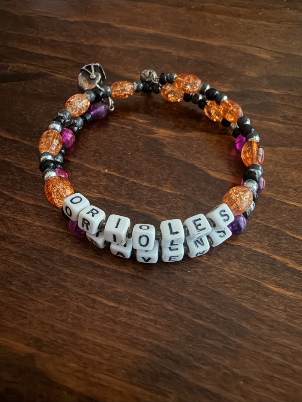 Handmade Orioles/Ravens Beaded Bracelet in Orange, Purple, Black